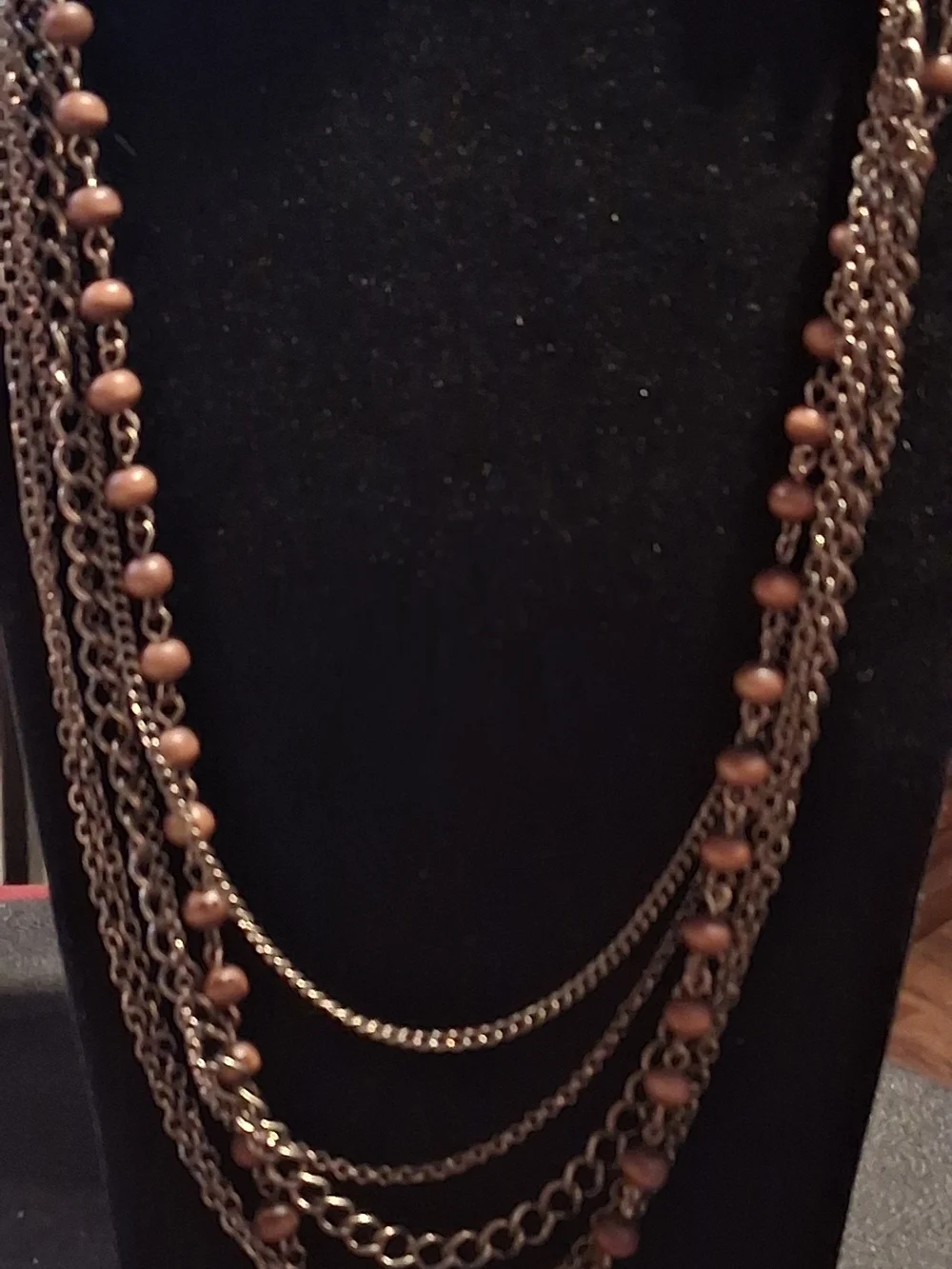 Vintage-Style Bronze Multi-Strand Necklace Rhinestone Flower 24